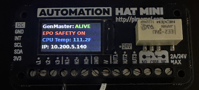 GenSlave LCD showing EPO SAFETY ON