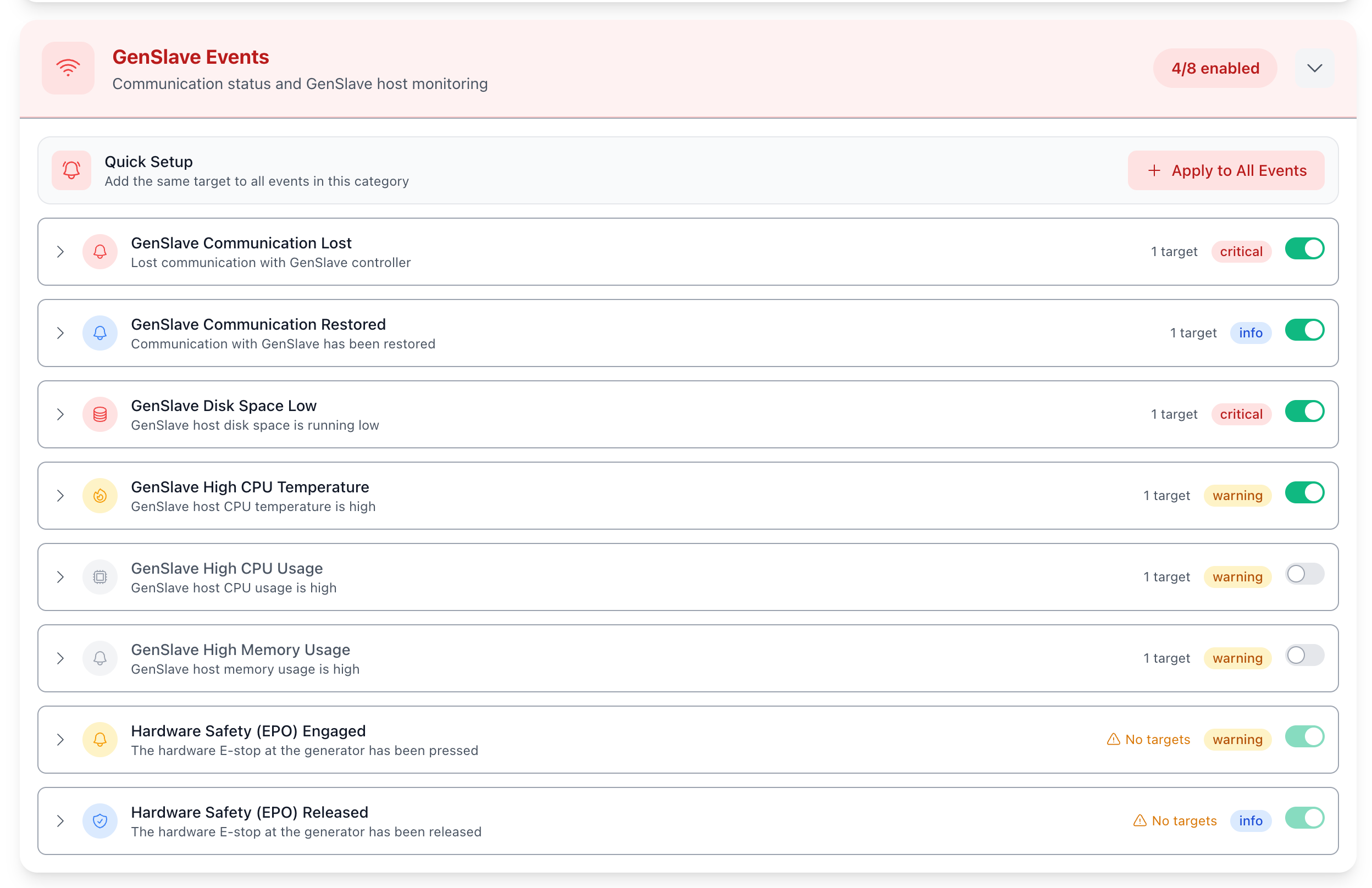 GenSlave Events expanded — includes new EPO Engaged / Released events