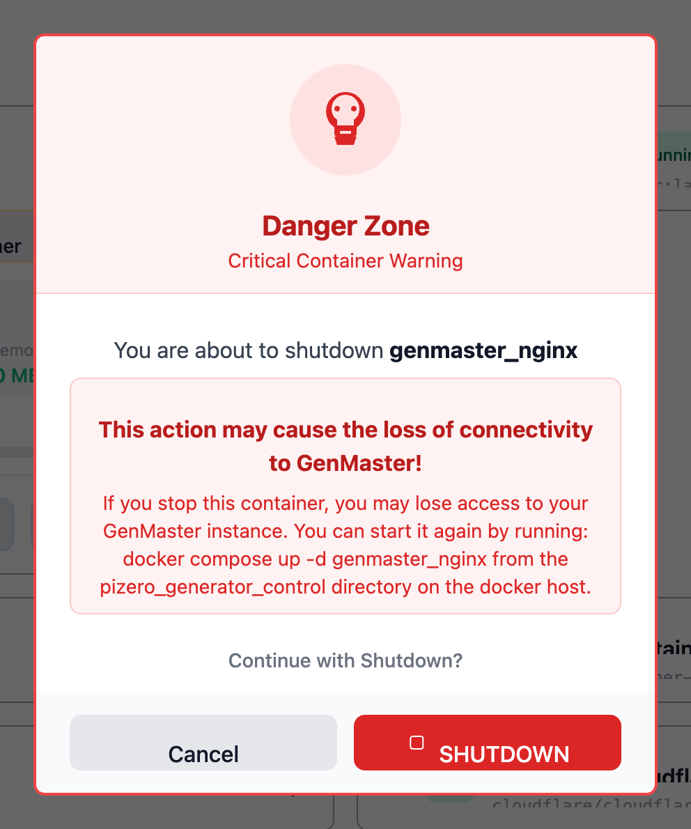 Critical container warning when stopping genmaster_nginx