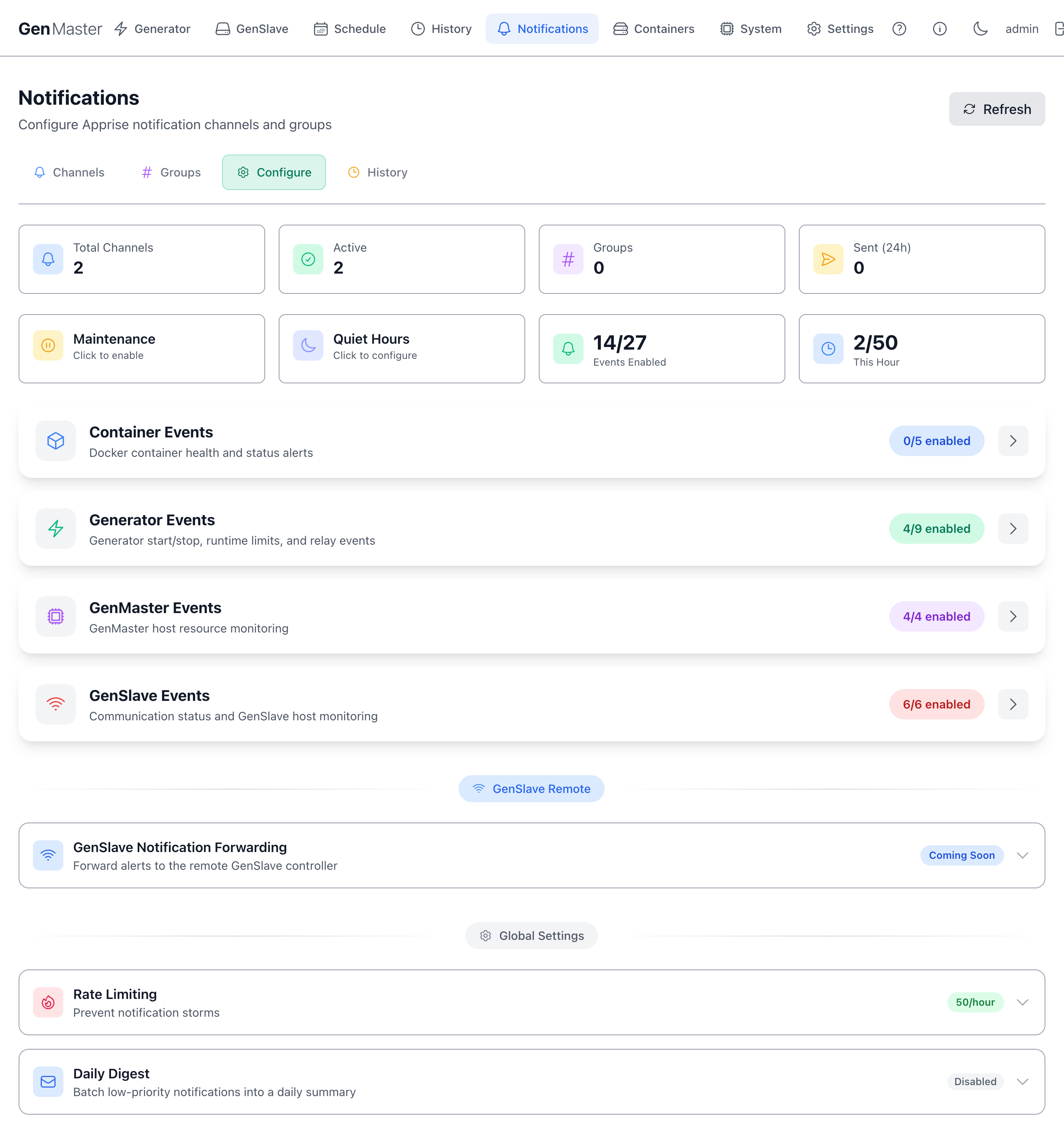Notifications — Configure tab
