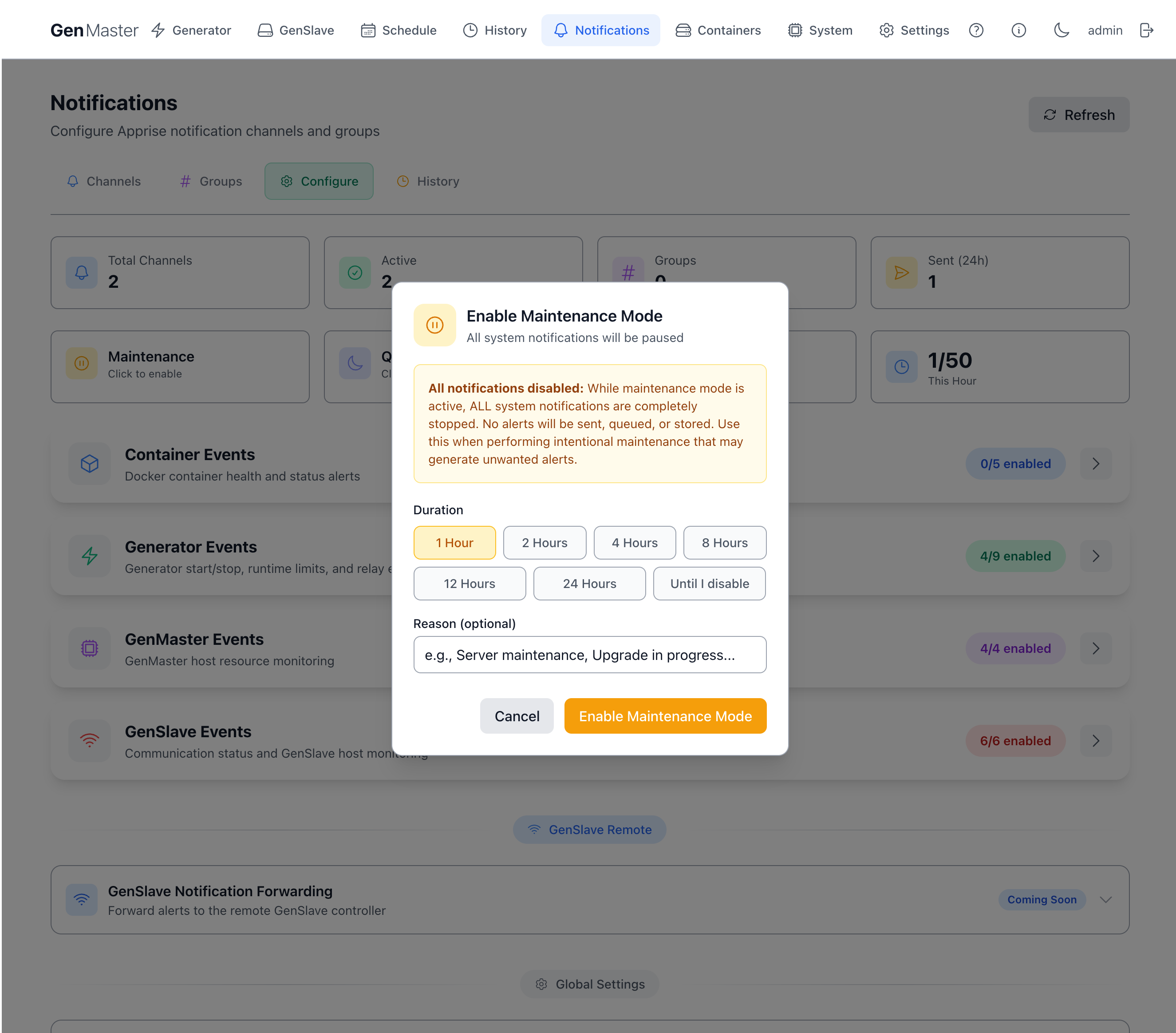 Maintenance mode modal