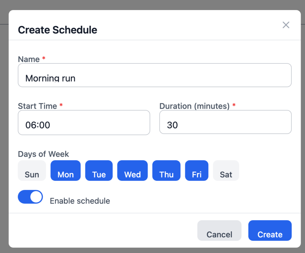 Create Schedule dialog