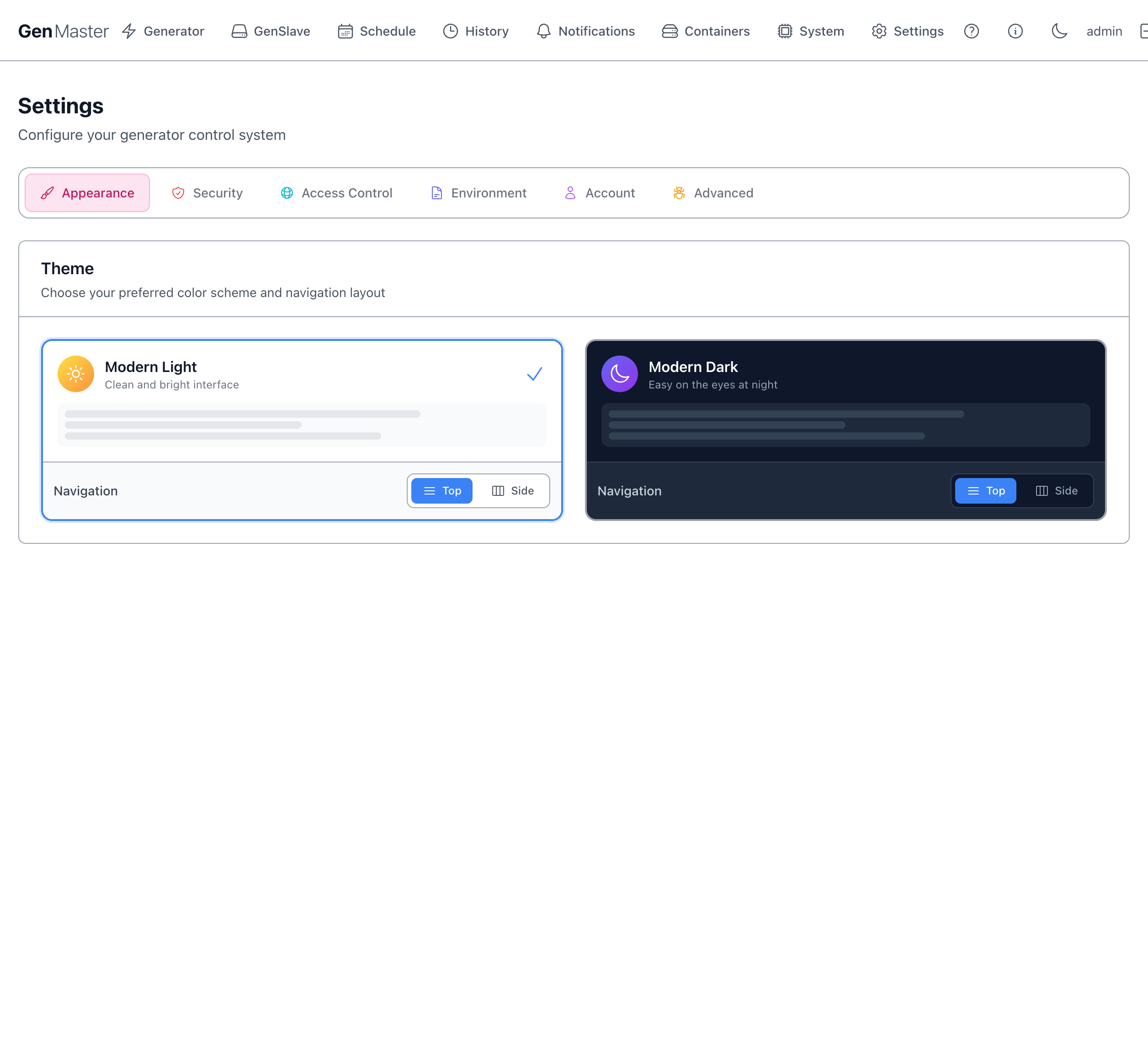 Settings — Appearance tab